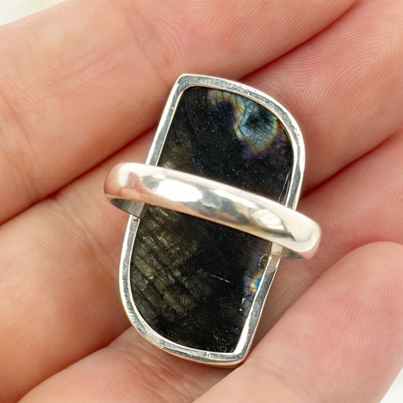 Sterling Silver 925 Purple Labradorite Ring Size 9 1/4 9.25 Colorful Boho - Picture 7 of 9